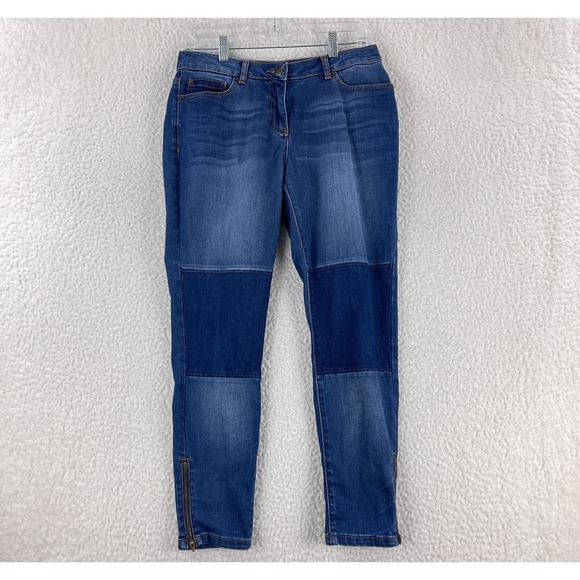 Boden Denim - Boden Jeans Womens Size 8 Petite Blue Denim Knee Patchwork Slim Ankle Zip Casual